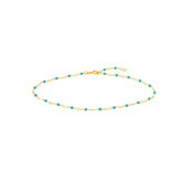 14K Yellow Gold Anklet with White Enamel Beads, Chain Style, 10 Inches